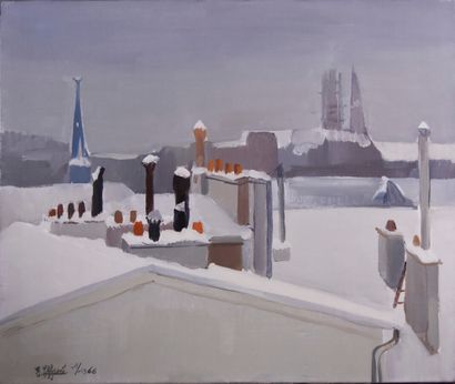  Émile LAFAMÉ (Émile BOGAERT, dit) (1934-2017) 
Les toits sous la neige, 1966 
Huile...