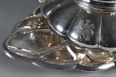null Set of four silver pieces including a coffee pot, a silver teapot with large...