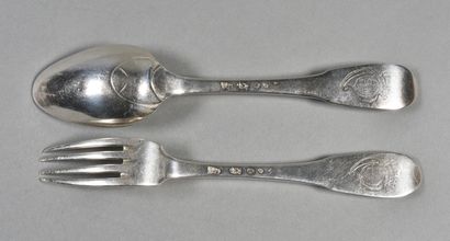 null Set of five forks and four table spoons with coats of arms, with a fork with...