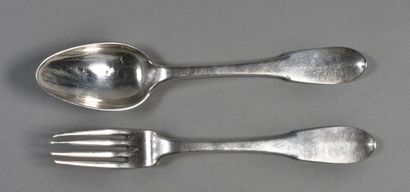 null Set of five forks and four table spoons with coats of arms, with a fork with...