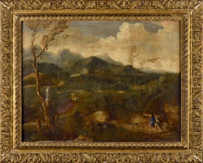 null ROMAN SCHOOL circa 1700, follower of Gaspard Dughet 

Peasants in a landscape...