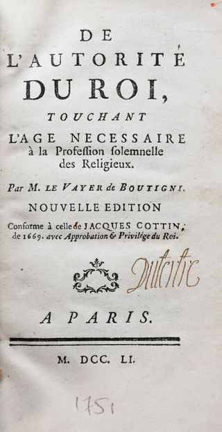 null VAYER DE BOUTIGNY (Roland le). DE L'AUTORITE DU ROI touchant l'âge nécessaire...