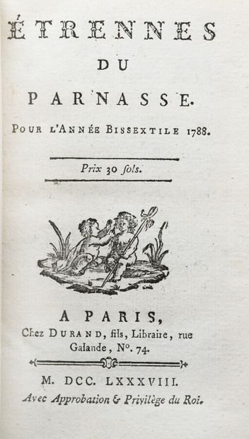 null ÉTRENNES DU PARNASSE. Pour l'Année Bissextile 1788.

Paris, Durand, 1788. Petit...