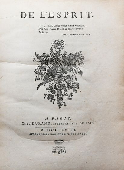 null HELVETIUS (Claude-Adrien). DE L'ESPRIT. 

Paris, Durand, 1758. Printed by Moreau,...