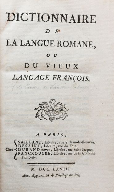 null LACOMBE, François]. DICTIONARY OF THE ROMAN LANGUAGE, OR OF THE OLD FRENCH LANGUAGE....