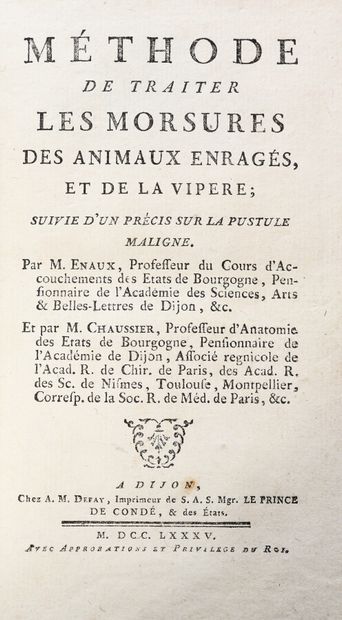 null ENAUX CHAUSSIER. METHOD OF TREATING THE BITES OF ENRAGED ANIMALS, AND OF THE...