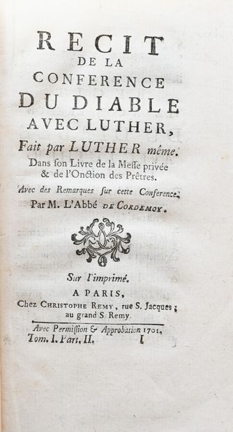null CORDEMOY (Abbot of). RECIT DE LA CONFERENCE DU DIABLE avec Luther, fait par...