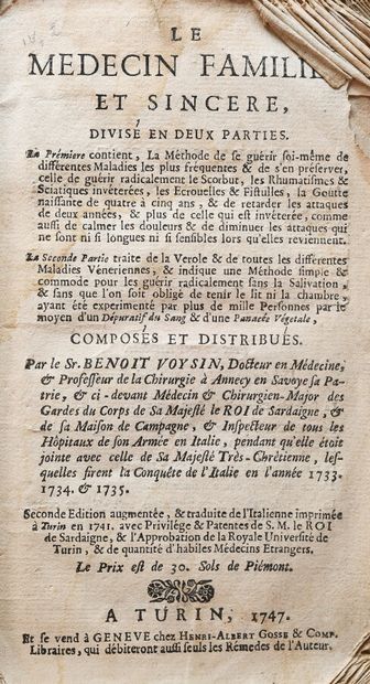 null VOYSIN (Benoît). LE MEDECIN FAMILIER ET SINCERE. 

Turin et se vend à Genève...