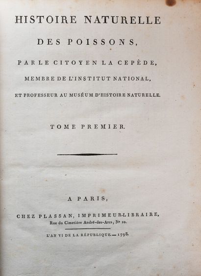 null LACEPEDE (B.G. Comte de) HISTOIRE NATURELLE DES POISSONS CETACES.

Paris, Plassan,...