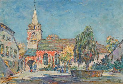 Olga SLOMSZYNSKA dite SLOM (1881-1941) La Tour-de-Peilz, la fontaine et l'Eglise

Huile...