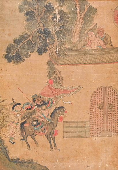 Chine XVIIe siècle Peinture sur tissu 

Rencontre entre un Général, entouré de serviteurs,...