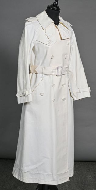 SAINT LAURENT Rive Gauche Trench-coat en coton blanc, petit col, patte d'épaule,...
