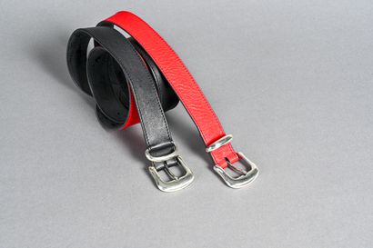 Yves SAINT LAURENT Rive Gauche Double ceinture croisée en cuir rouge/noir à boucles...