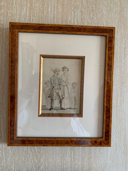 null Deux petites aquarelles anglaises.

"Portraits de famille"

H. 13 cm - L. 9...