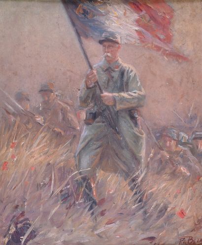 null Pierre MITIFFIOT de BÉLAIR (1892-1956)

La charge, soldat au drapeau tricolore

Huile...