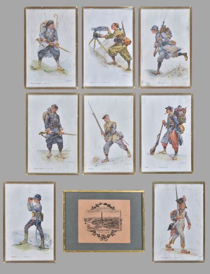 null Georges Ripart (1871-1933)

Série de huit militaires en tenue : chasseurs alpins,...
