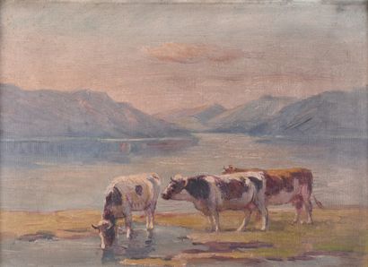 null Ecole RUSSE du XXe siècle

Vaches au bord d'un lac de montagne

Huile sur isorel,...