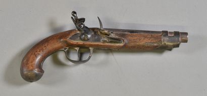 null FRANCE 

Flintlock pistol, wooden frame with long barrel, flintlock lock stamped,...