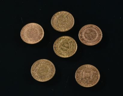 null FRANCE

Lot de six pièces de 20 francs or comprenant:

- deux pièces Cérès,...