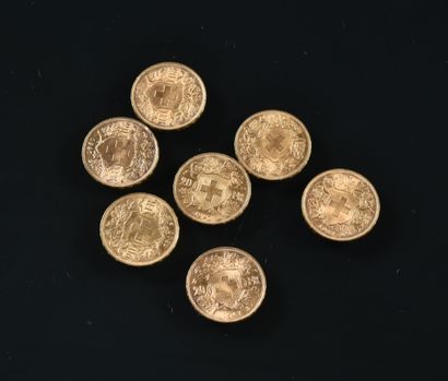 null SUISSE

Lot de sept pièces de 20 francs or, Helvetia, Berne: 1910, 1927 x 2...