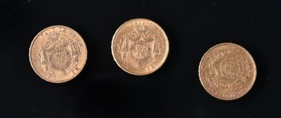 null BELGIQUE

Lot de trois pièces de 20 francs or, Léopold II, 1874, 1876, 1877

Poids:...