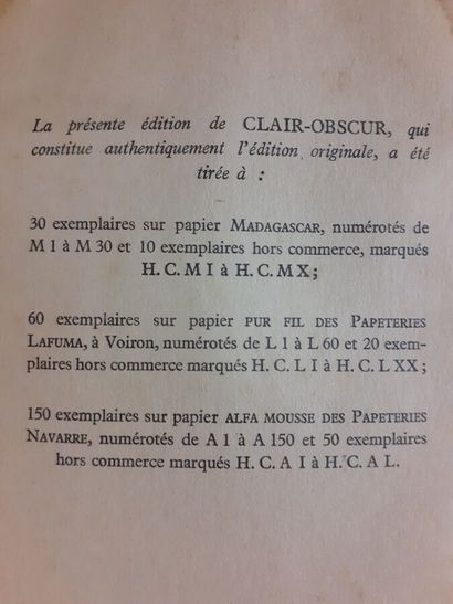 null Jean COCTEAU (1889-1963)

Clair Obscur, Monaco, Editions du Rocher, 1954

Paperback,...