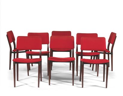null Eugenio GERLI

Tecno edition of the 1960s

Suite of eight chairs

Wood and metal,...