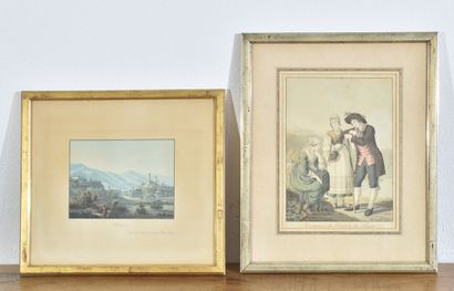 null Trois gravures suisse : costumes du Tessin, la belle jardinière, vue de Billinzonce

H....