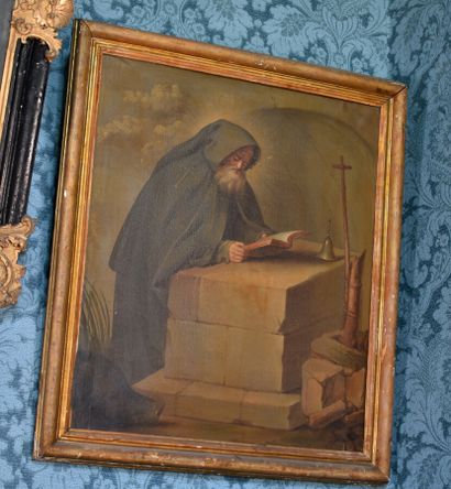 null ^ École Française du XVIIIe siècle 

Saint-Antoine lisant la bible, clochette...