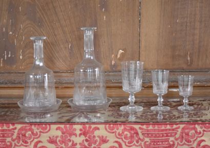 null ^ Part of a service of cut crystal stemmed glasses the body engraved with fine...