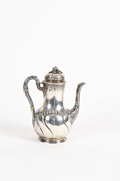 null Small baluster coffee pot with large twisted gadroons and waves on a frame,...