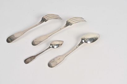 null Set of twelve silver flatware and twelve coffee spoons, unengraved

Marked:...