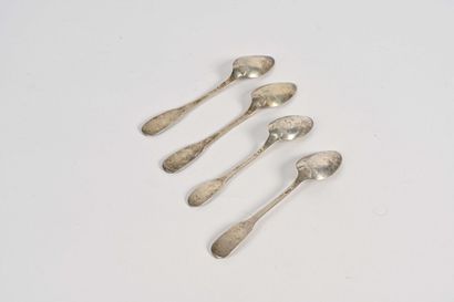 null Four silver coffee spoons. For two: Minerva mark, the third: 18th century, for...