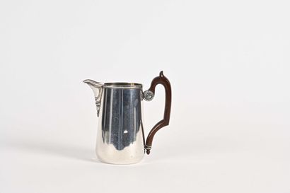 null Silver milk jug with a slightly truncated cone shape, varnished rosewood handle...
