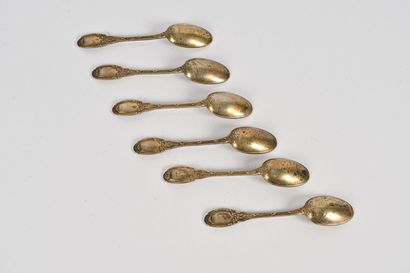 null Set of six small vermeil coffee spoons with bordered spoon in the Louis XVI...