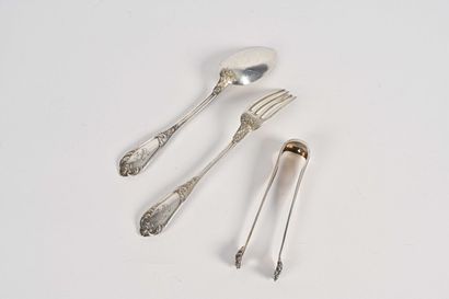 null A set of six silver table spoons and four forks in the rocaille style with NL...