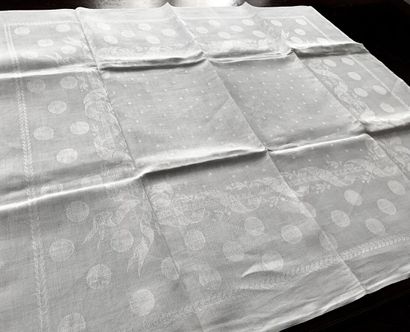 null Three linen damask tablecloths, late 19th century.

One tablecloth and one napkin,...