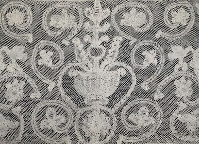 null Large bordure aux colombes, Milan, fuseaux, début du XVIIIe siècle.

Décor structuré...