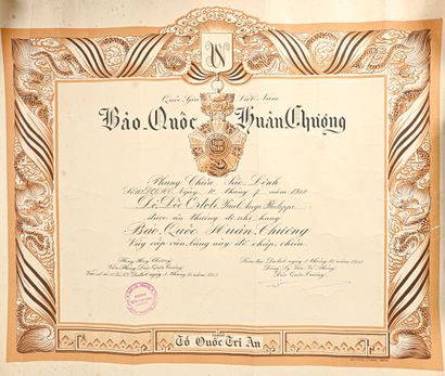 VIETNAM Diplôme de l’Ordre de la République du Vietnam 

En langue Viet, attribué...