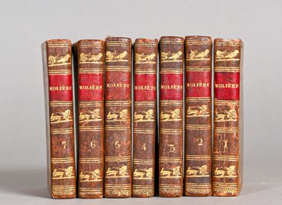 MOLIERE Oeuvres, Bibliothèque du petit voyageur, six volumes in-12°, maroquin à frise...
