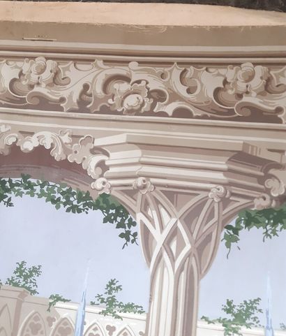 null Frise de papier peint, vers 1830-1840, impression à la planche de bois polychrome...