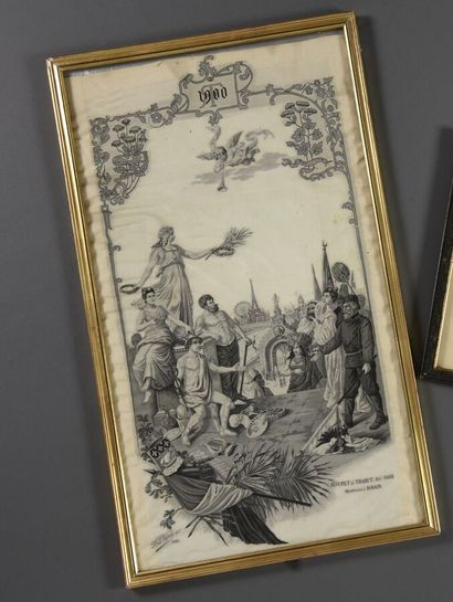 null Important tableau tissé, souvenir de l'Exposition Universelle de 1900, manufacture...