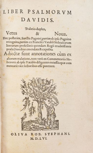 null (BIBLE). LIBER PSALMORUM DAVIDIS

(Genève), Oliva Rob. Stephani, 1556. In fine...