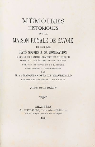 null COSTA DE BEAUREGARD (Marquis). Mémoires historiques sur la maison Royale de...