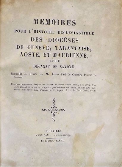 null [BESSON (J.A.]. Mémoires pour l'histoire ecclésiastique des diocèses de Genève,...