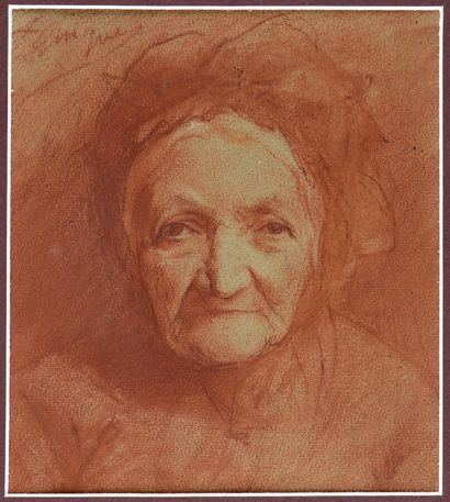 null François GUIGUET (1860-1937) 

Portrait de vieille dame 

Sanguine sur papier,...