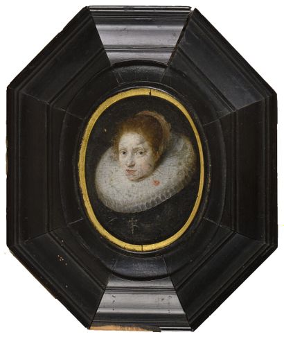 null École HOLLANDAISE du XVIIe siècle 

Portrait de femme à la fraise 

Huile sur...