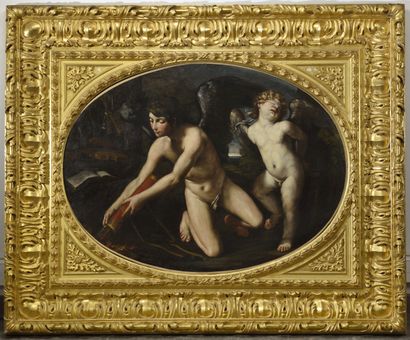 null École BOLONAISE du XVIIeme siècle, atelier de Guido Reni

L'Amour sacré et l'Amour...
