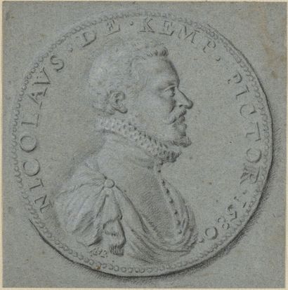 null École flamande du XVIIIe siècle

Profil de médaille du peintre Nicolas de KEMP

Encre...