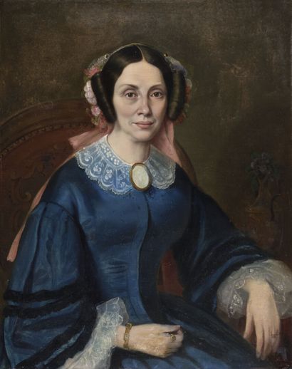 null École FRANCAISE du XIXème siècle

Portrait de femme à la robe bleue dite Madame...
